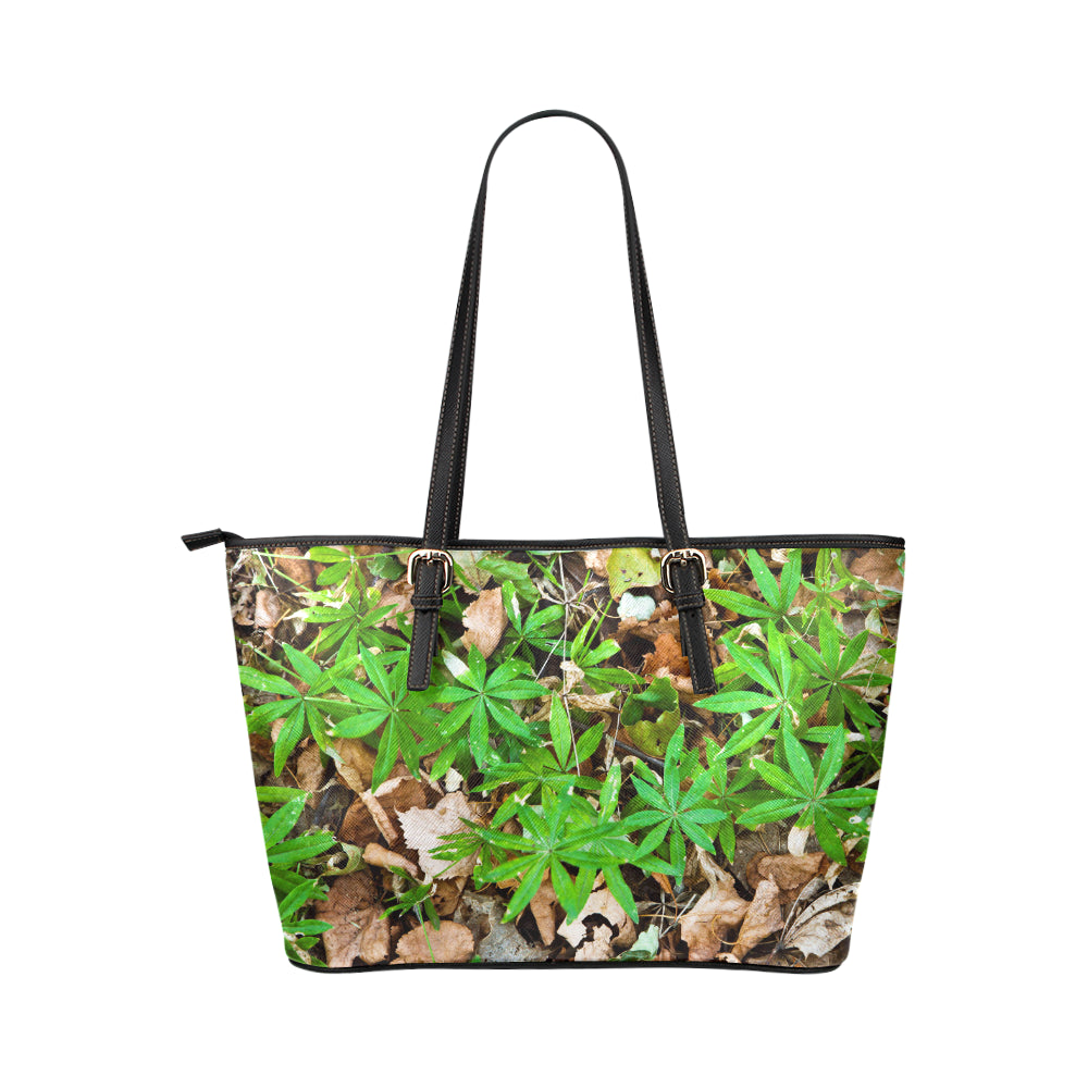 Camouflage Realistic Tree Fresh Print Leather Tote Bag