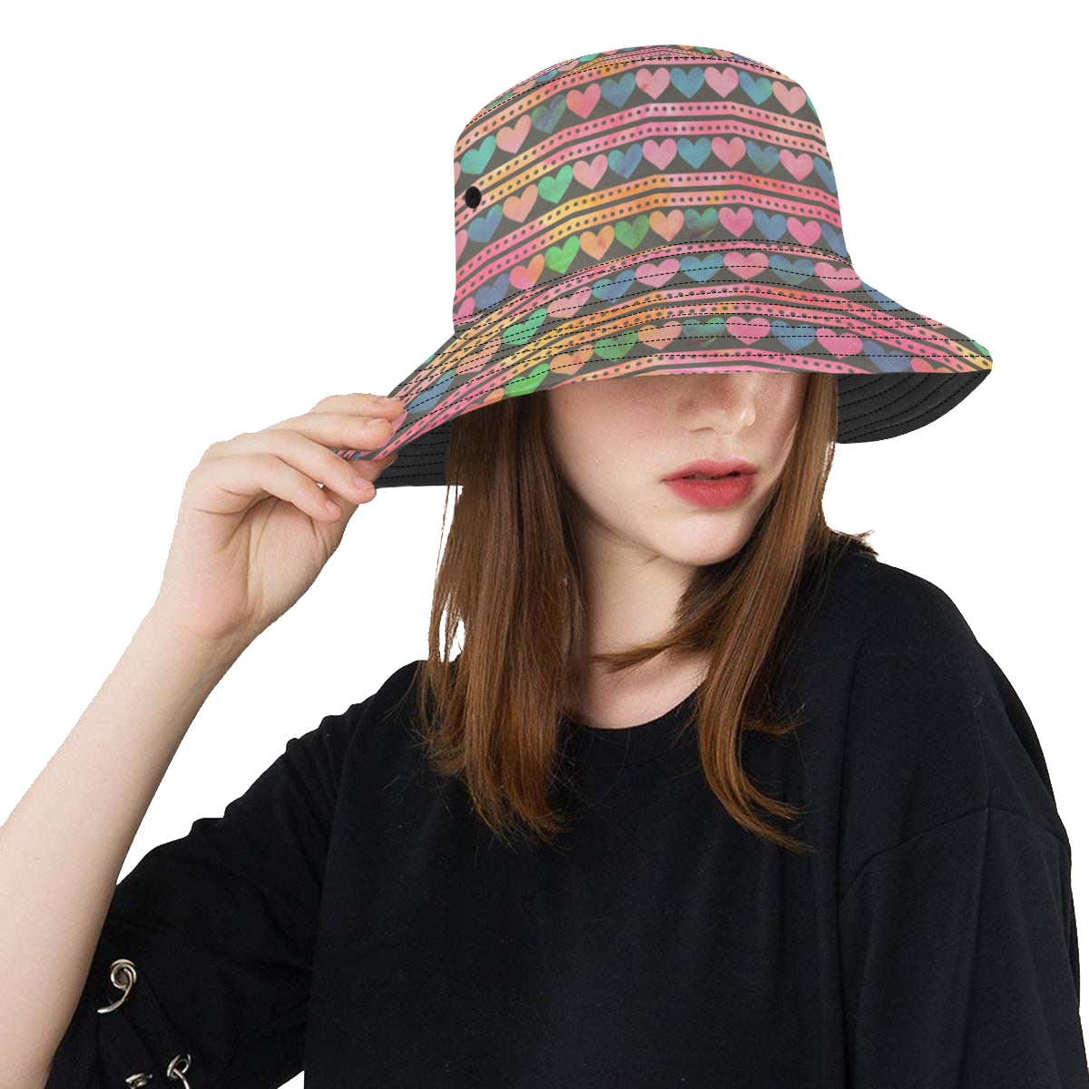 Heart Pattern Print Design HE010 Unisex Bucket Hat
