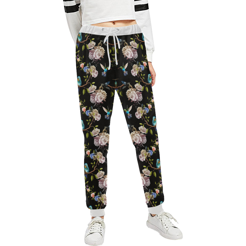 Hummingbird Flower Themed Print Unisex Sweatpants