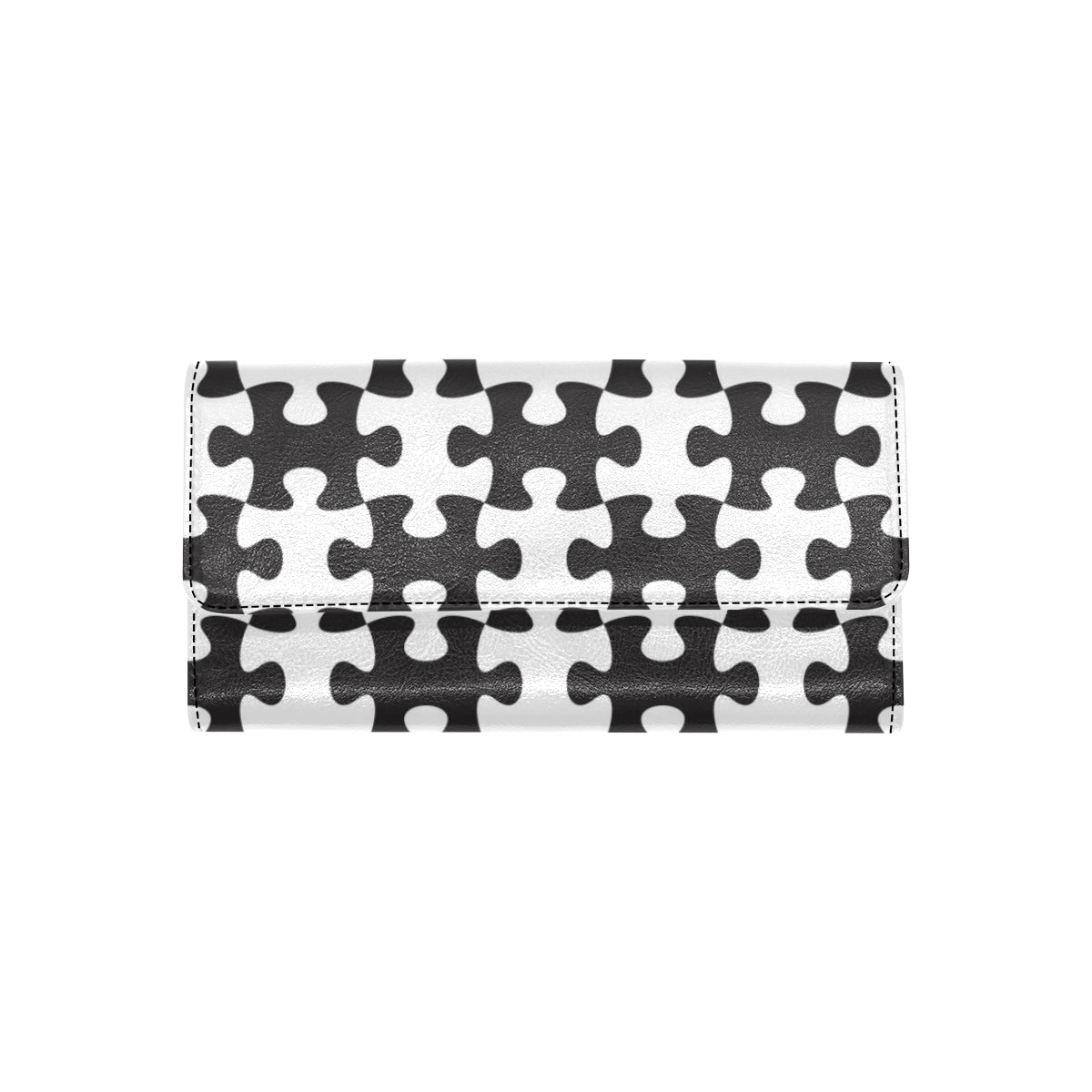 Puzzle Black White Pattern Print Design A02 Women's Trifold Wallet