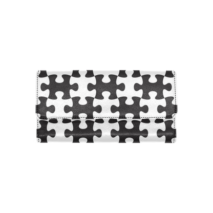 Puzzle Black White Pattern Print Design A02 Women's Trifold Wallet