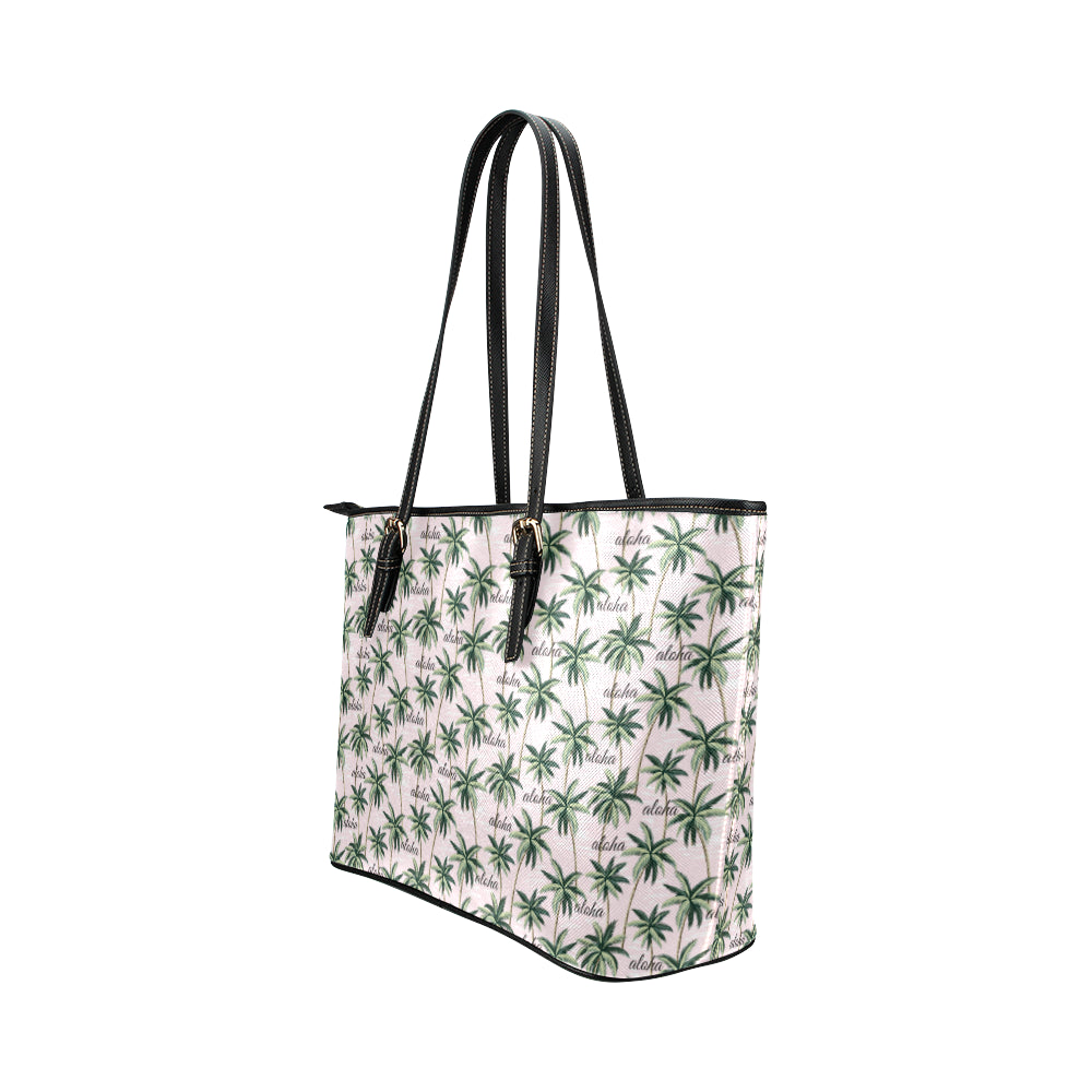 Aloha Beach Pattern Design Themed Print Leather Tote Bag