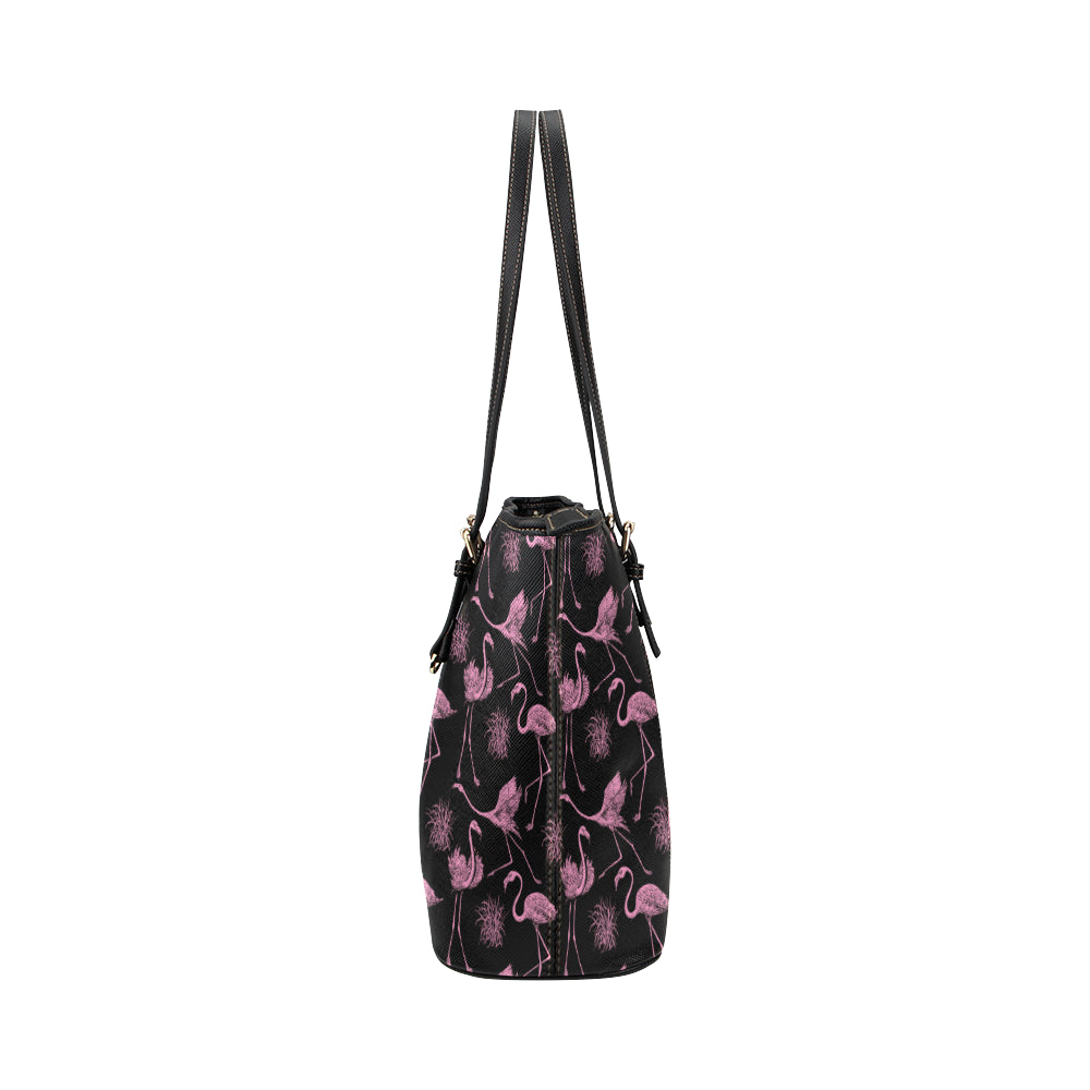 Flamingo Pink Print Pattern Leather Tote Bag
