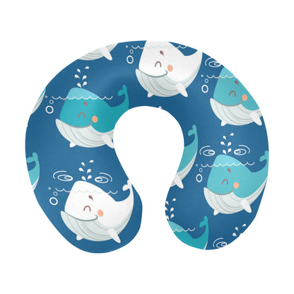 Blue Whale Pattern Print Design 01 U-Shaped Travel Neck Pillow