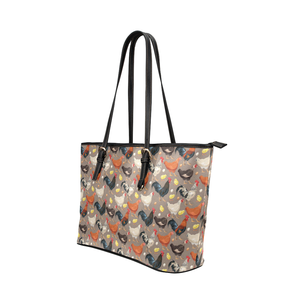 Chicken Evolution Pattern Leather Tote Bag