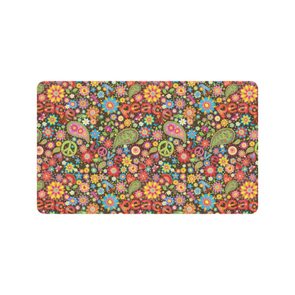 Flower Power Peace Paisley Themed Print Rubber Doormat