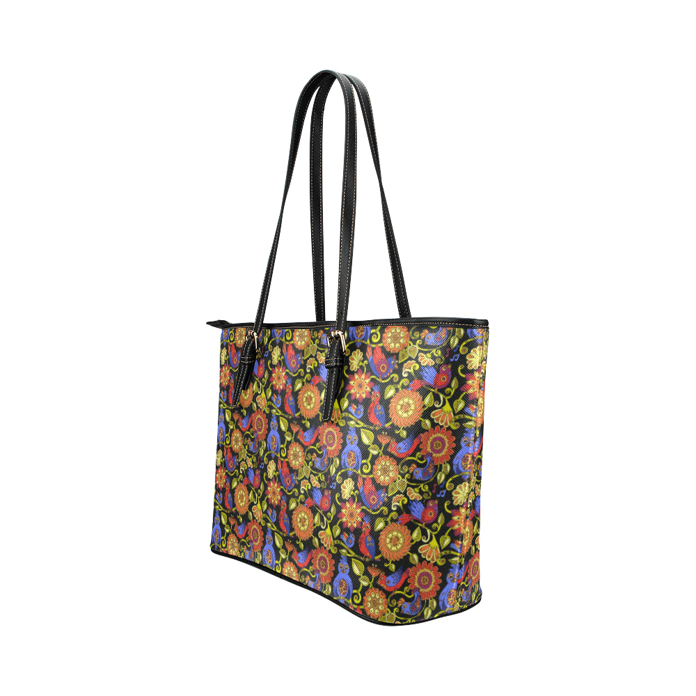Steampunk Bird Design Themed Print Leather Tote Bag