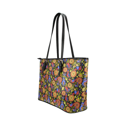 Steampunk Bird Design Themed Print Leather Tote Bag