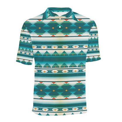 Blue Tribal Aztec Men Polo Shirt