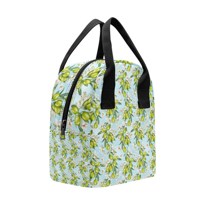 Elegant Olive Floral Print Insulated Lunch Bag