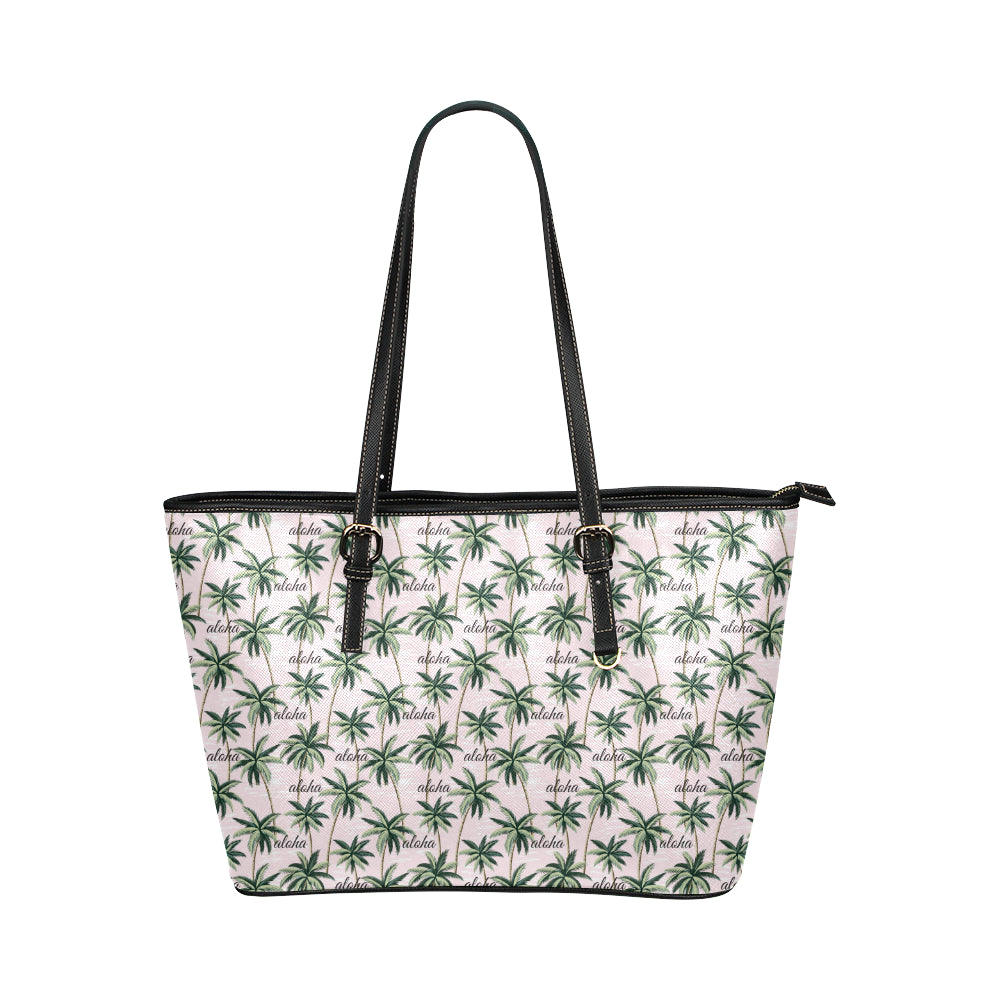 Aloha Beach Pattern Design Themed Print Leather Tote Bag