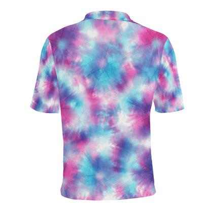 Tie Dye Blue Pink Men Polo Shirt