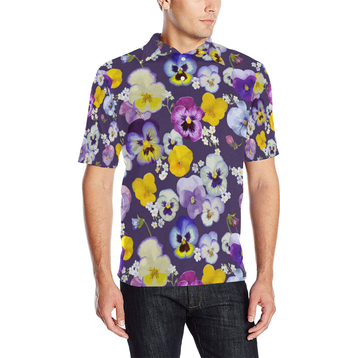 Pansy Pattern Print Design PS02 Men Polo Shirt