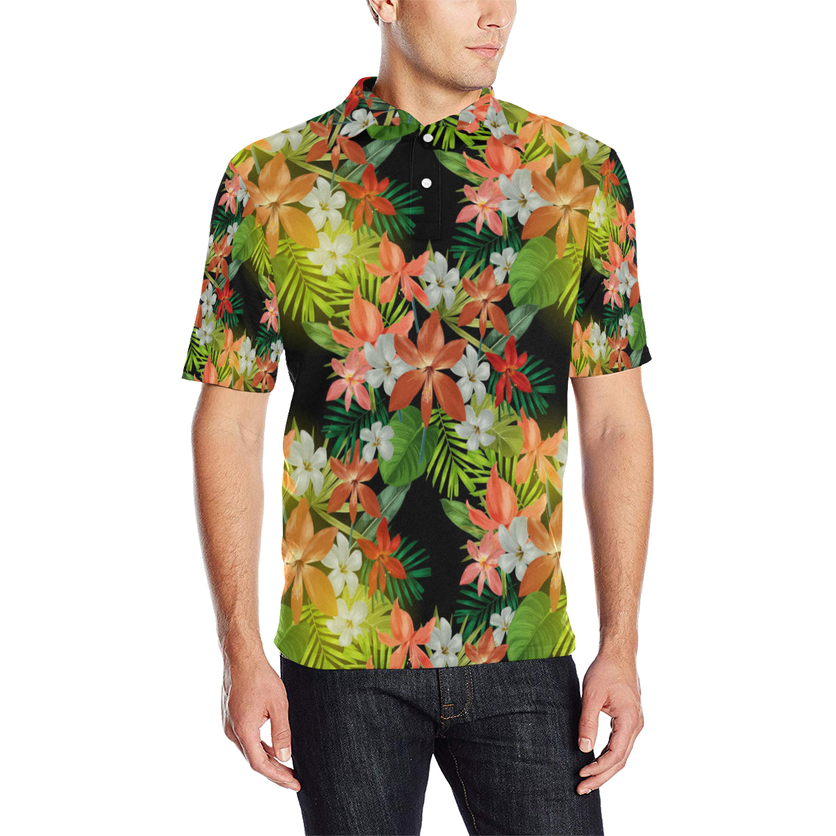 Amaryllis Pattern Print Design AL07 Men Polo Shirt