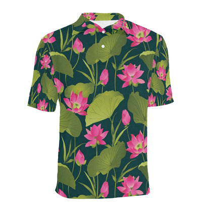 Water Lily Pattern Print Design WL09 Men Polo Shirt
