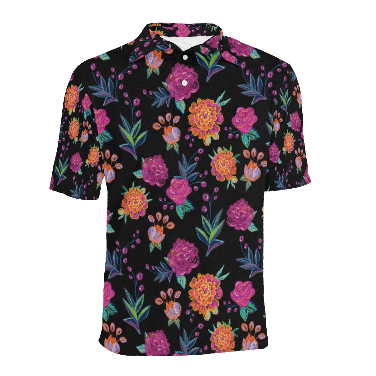 Marigold Pattern Print Design MR02 Men Polo Shirt