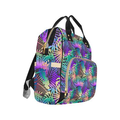 Neon Flower Tropical Palm Leaves Diaper Bag Backpack