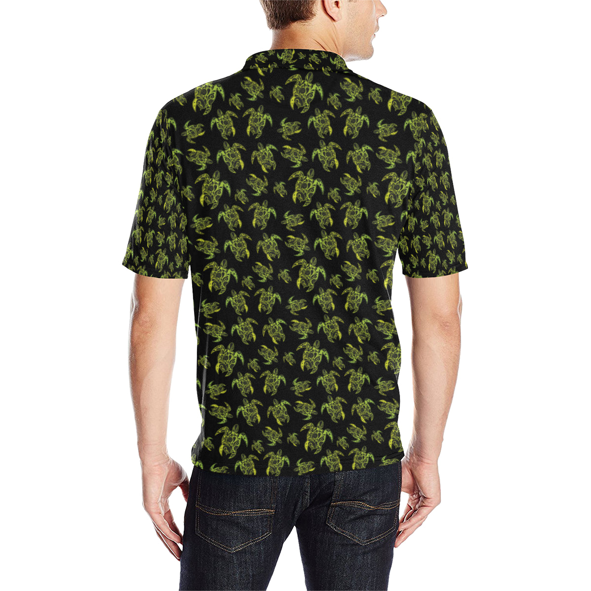 Green Tribal Turtle Polynesian Themed Men Polo Shirt