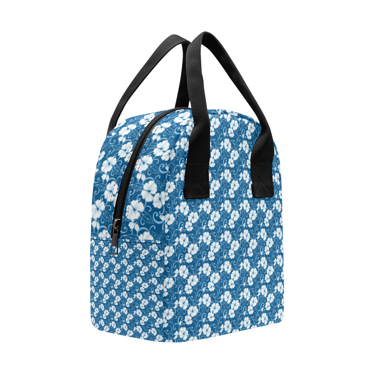 Hibiscus Blue Flower Hawaiian Print Insulated Lunch Bag
