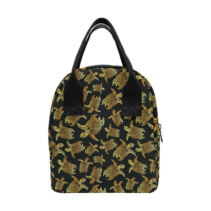 Gold Tribal Turtle Polynesian Themed Insulated Lunch Bag