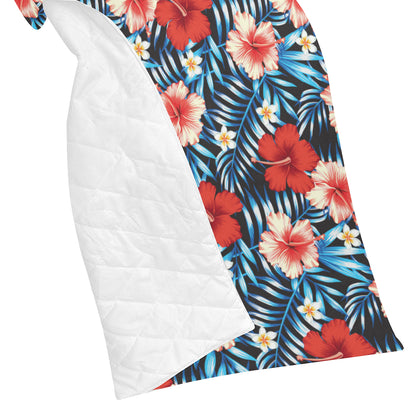 Red Hibiscus Blue Scene Premium Quilt