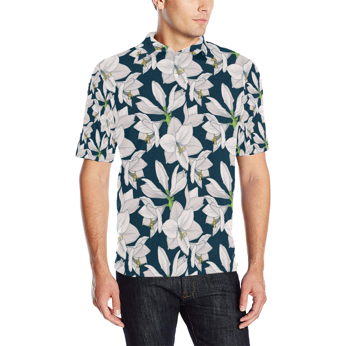 Amaryllis Pattern Print Design 01 Men Polo Shirt
