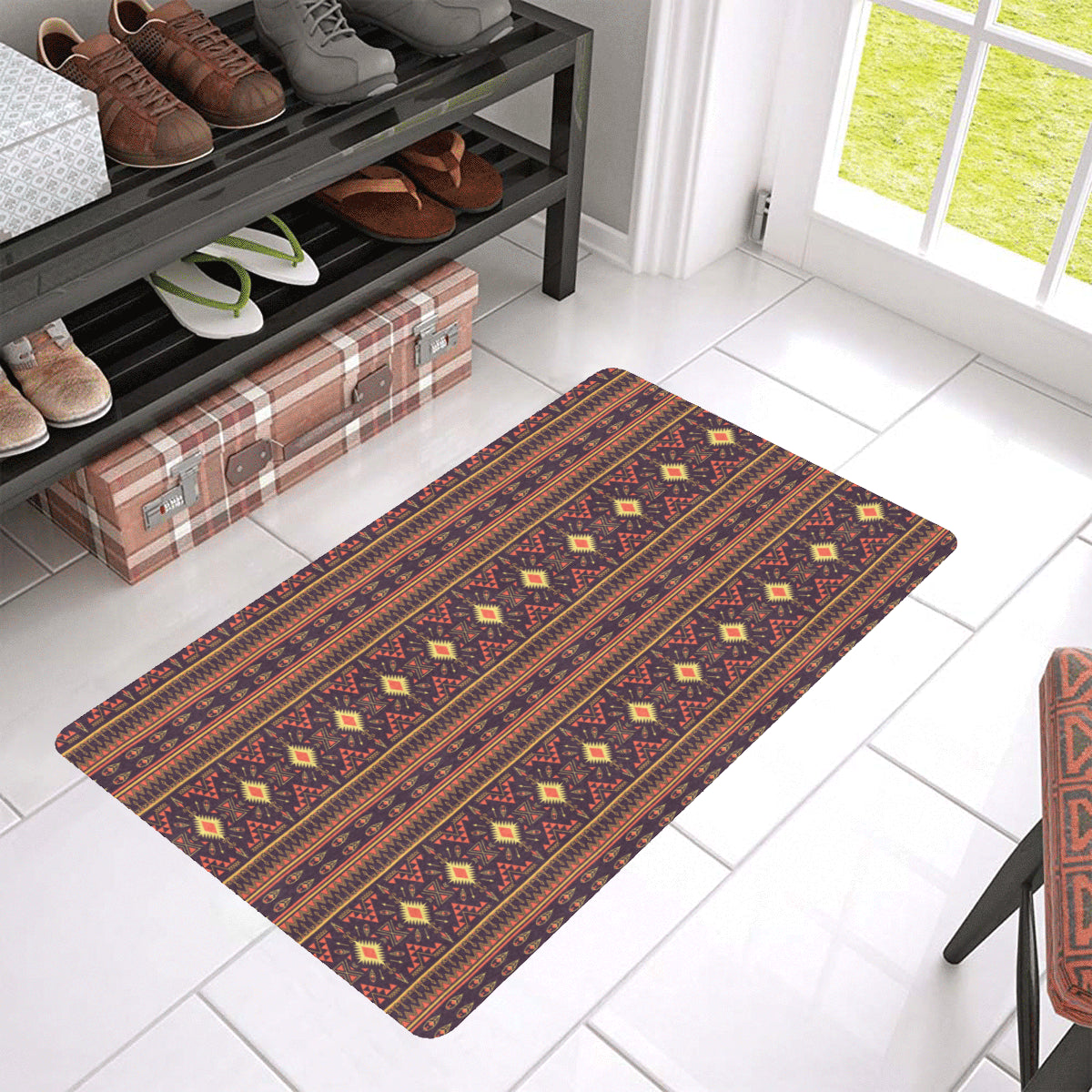 Southwest Ethnic Design Themed Print Rubber Doormat