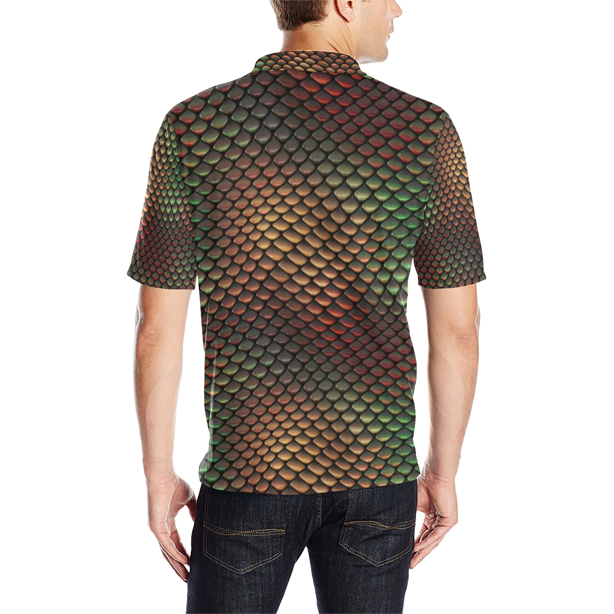 Snake Skin Colorful Print Men Polo Shirt