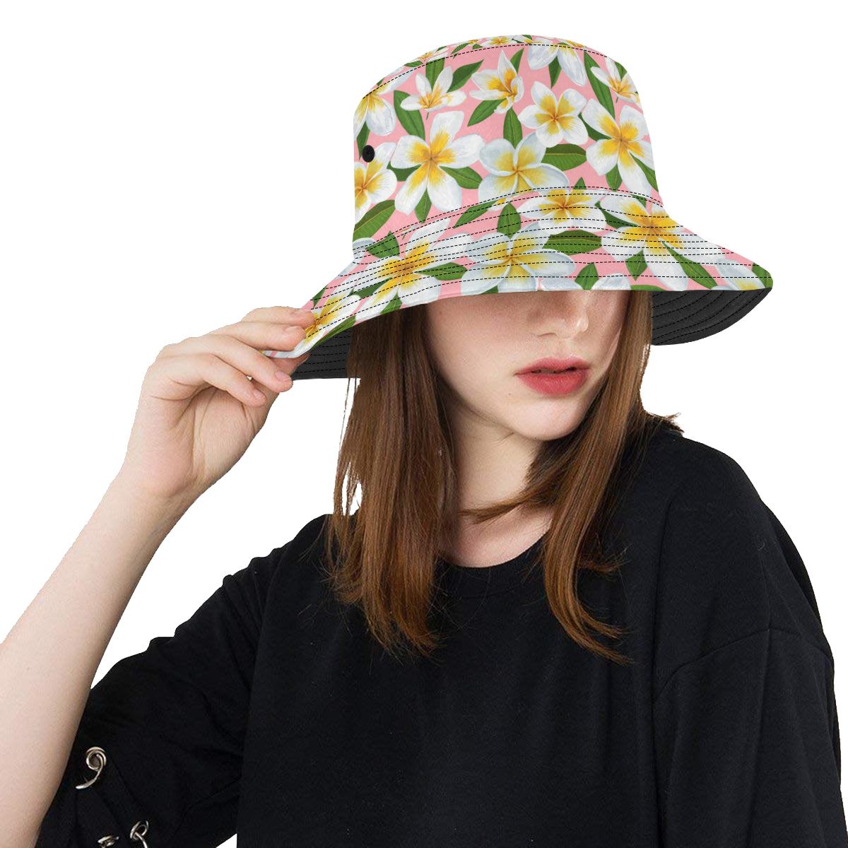 White Plumeria Pattern Print Design PM011 Unisex Bucket Hat