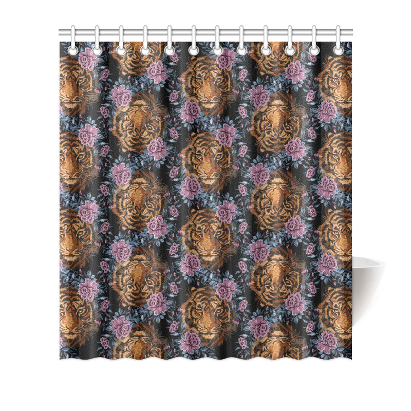 Tiger Head Floral Shower Curtain