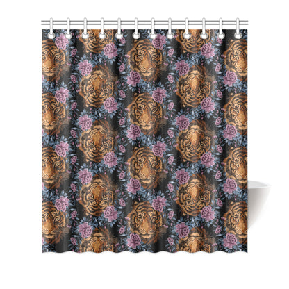 Tiger Head Floral Shower Curtain