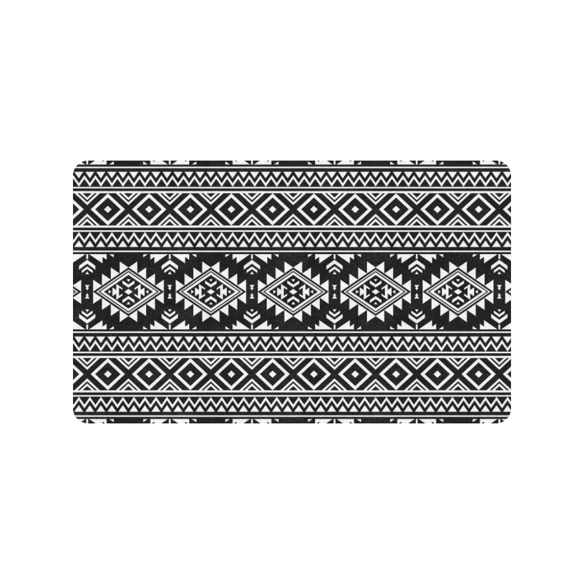 Aztec Black White Print Pattern Rubber Doormat