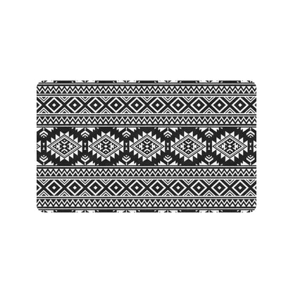 Aztec Black White Print Pattern Rubber Doormat