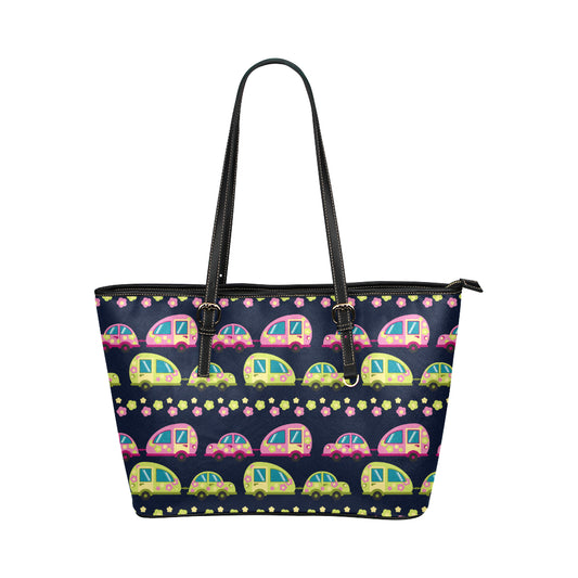 Camper Cute Camping Design No 3 Print Leather Tote Bag