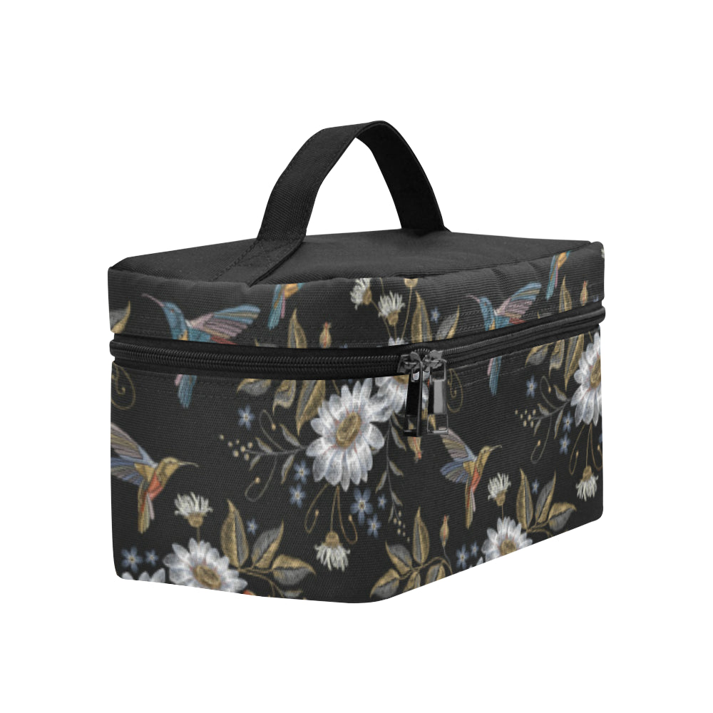 Hummingbird with Embroidery Themed Print Makeup Bag