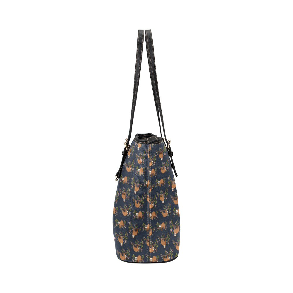 Sloth flower Design Themed Print Leather Tote Bag