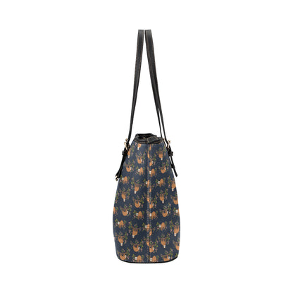 Sloth flower Design Themed Print Leather Tote Bag