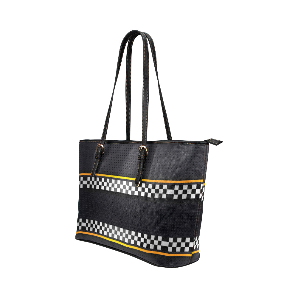 Checkered Flag Yellow Line Style Leather Tote Bag