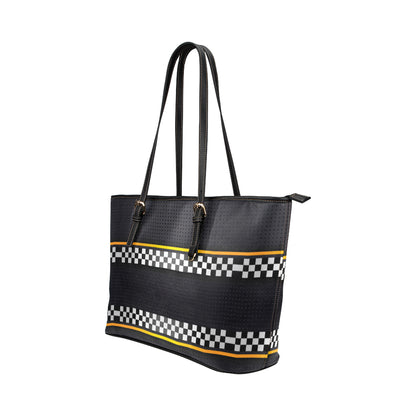 Checkered Flag Yellow Line Style Leather Tote Bag