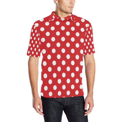 Polka Dot Red Pattern Print Design 04 Men Polo Shirt