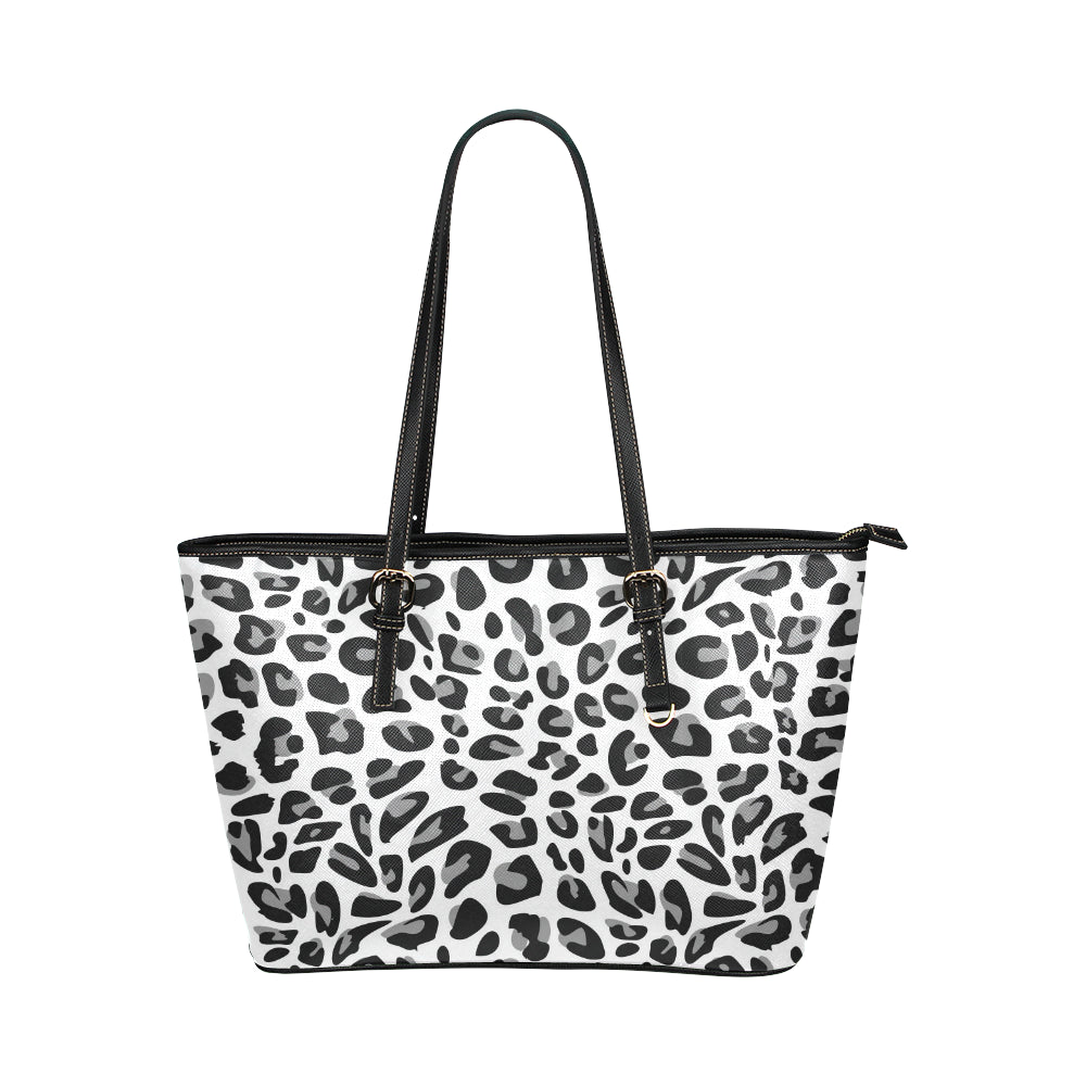 Snow Leopard Skin Print Leather Tote Bag