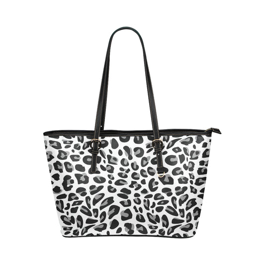 Snow Leopard Skin Print Leather Tote Bag