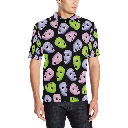 Acting Mask Pattern Print Design 04 Men Polo Shirt