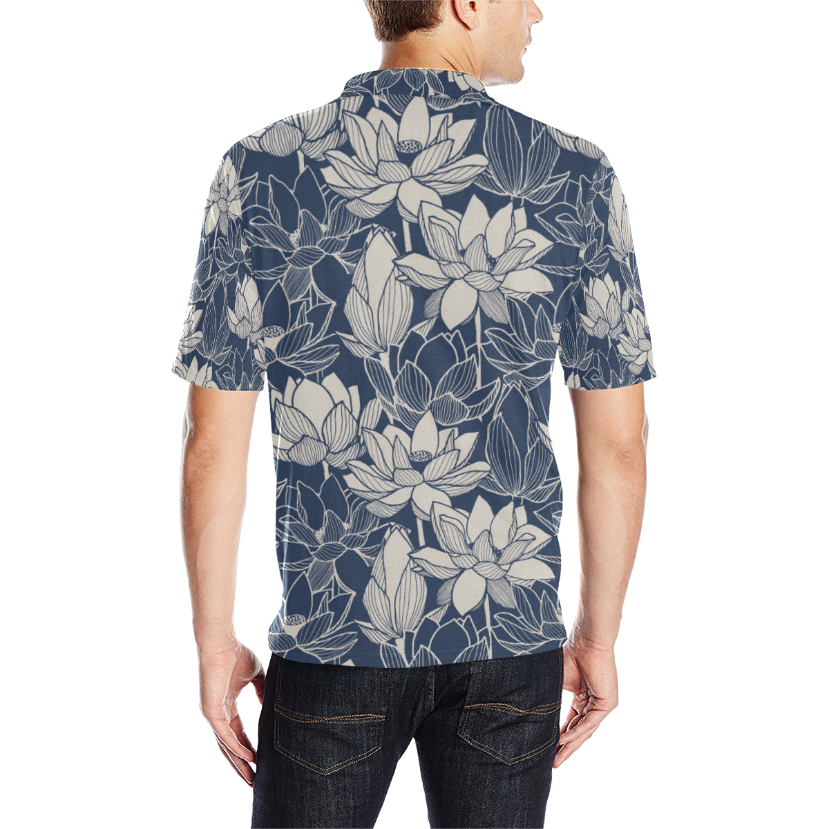 Water Lily Pattern Print Design WL04 Men Polo Shirt
