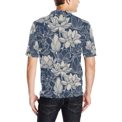 Water Lily Pattern Print Design WL04 Men Polo Shirt