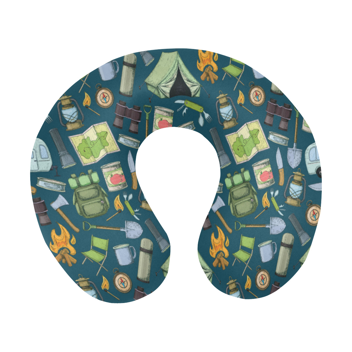 Camping Pattern Print Design 02 U-Shaped Travel Neck Pillow
