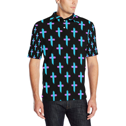 Christian Cross neon Pattern Men Polo Shirt