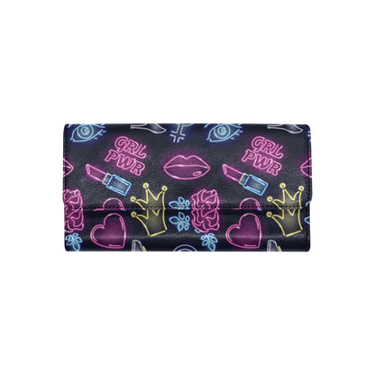 Lipstick Neon Pattern Print Design 02 Women's Trifold Wallet