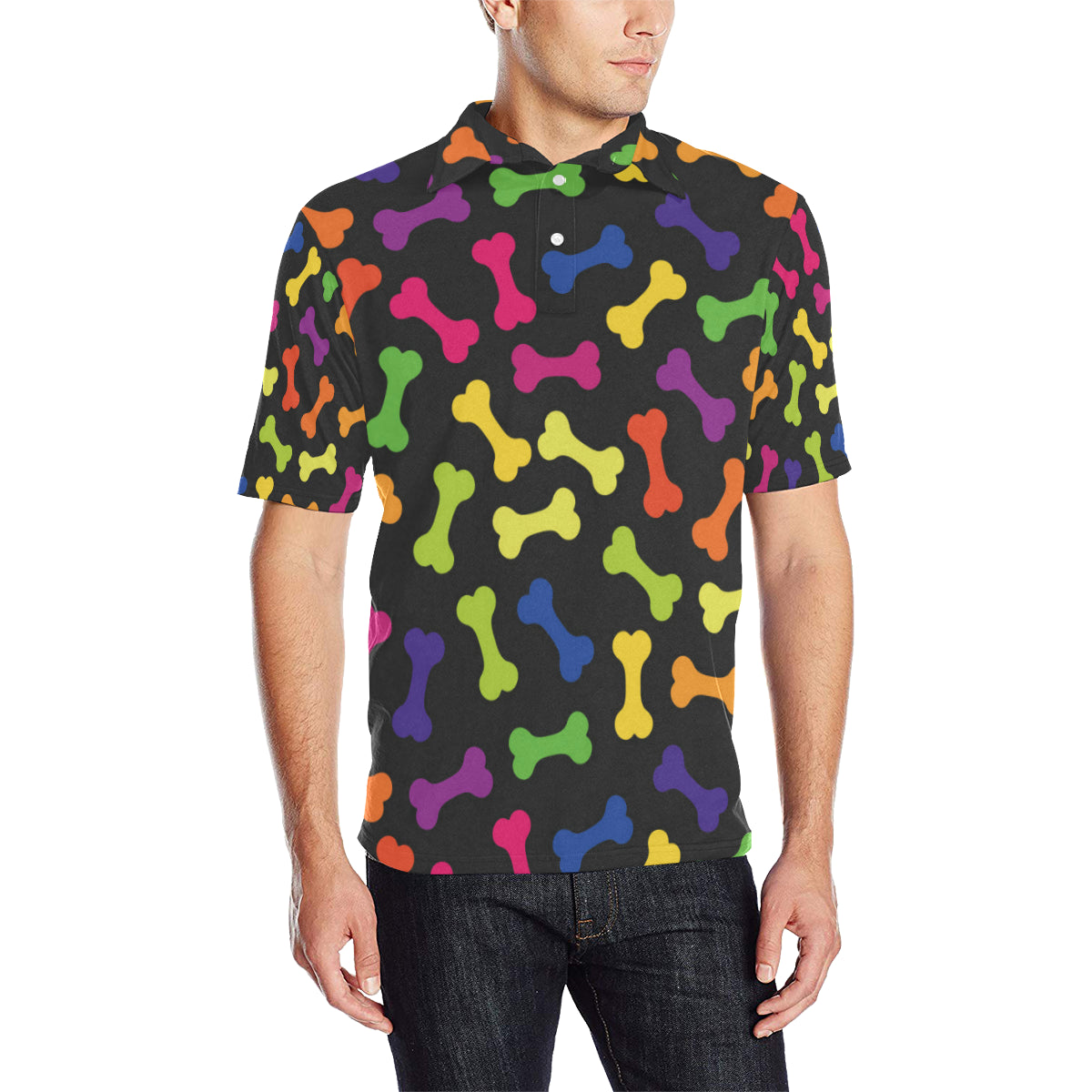 Dog Bone Neon Color Pattern Print Design 02 Men Polo Shirt