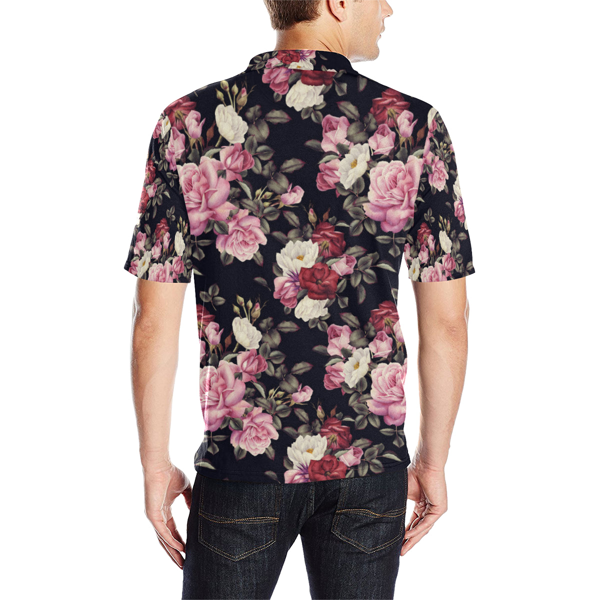 Rose Pattern Men Polo Shirt